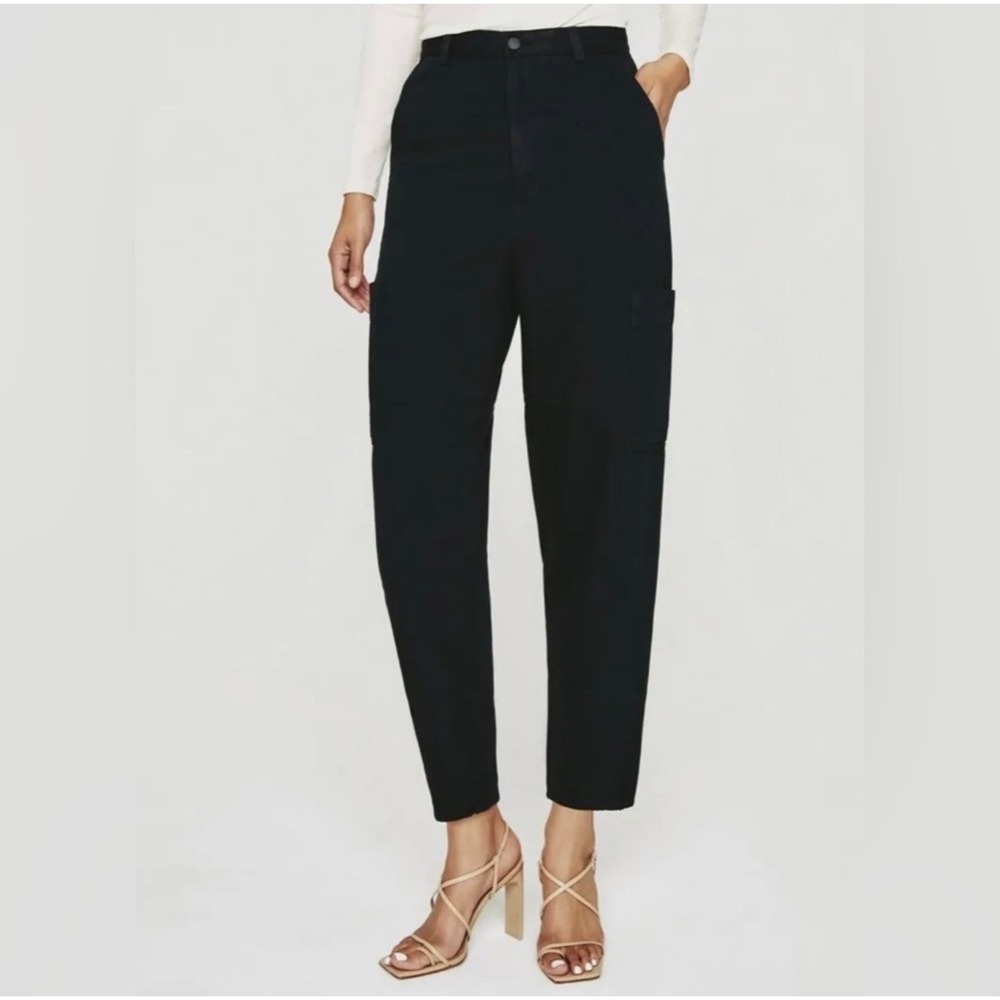 AG Adriano Goldschmied Renn Utility High Rise Barrel Cargo Pants Black 28 NWT